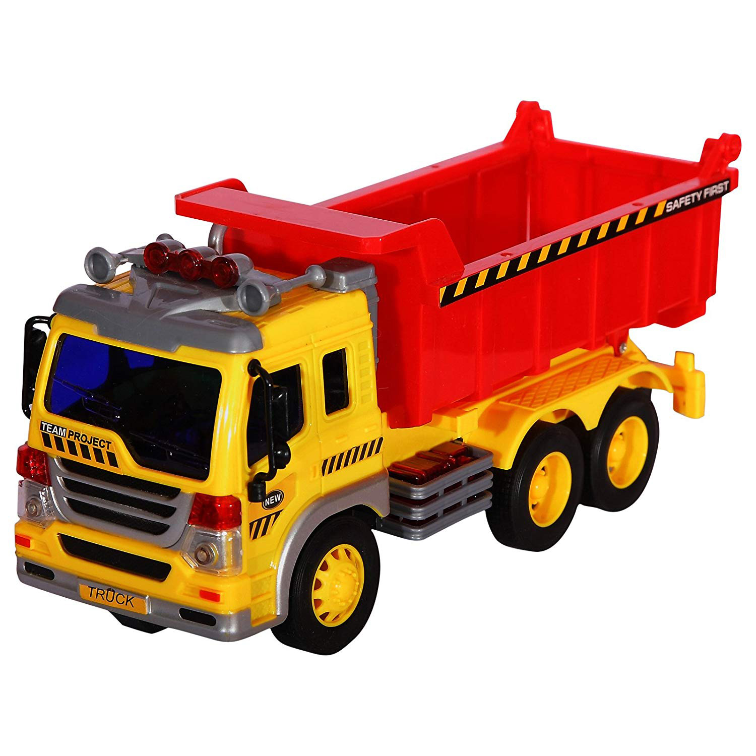 Friction Powered Construction Dump Truck With Lights Sound And Working Headlights Kids Toy Vehicle Moves Around Changes Directions On Contact Includes Batteries