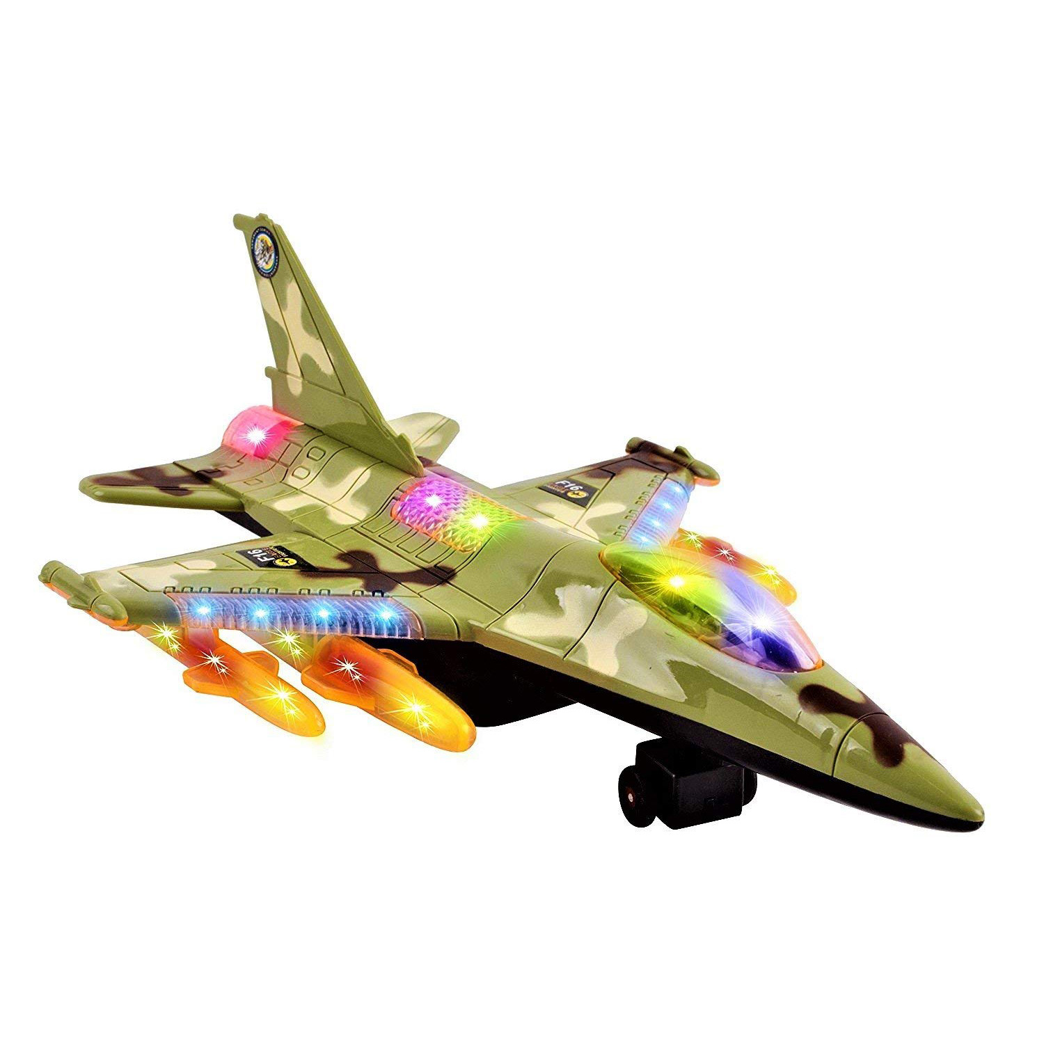 Toy Army Air Force Fighter Jet F16 Battery Operated Kid's Bump and Go