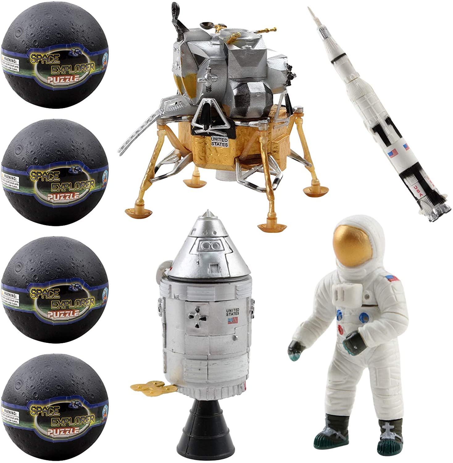 Space Toys Station Building Kit in 4 Moon Capsules Kids 3D Puzzle with Astronaut Rocket Pod and Lunar Lander Science NASA Shuttle Exploration STEM Education Easter Great Gift Children Boy Girl