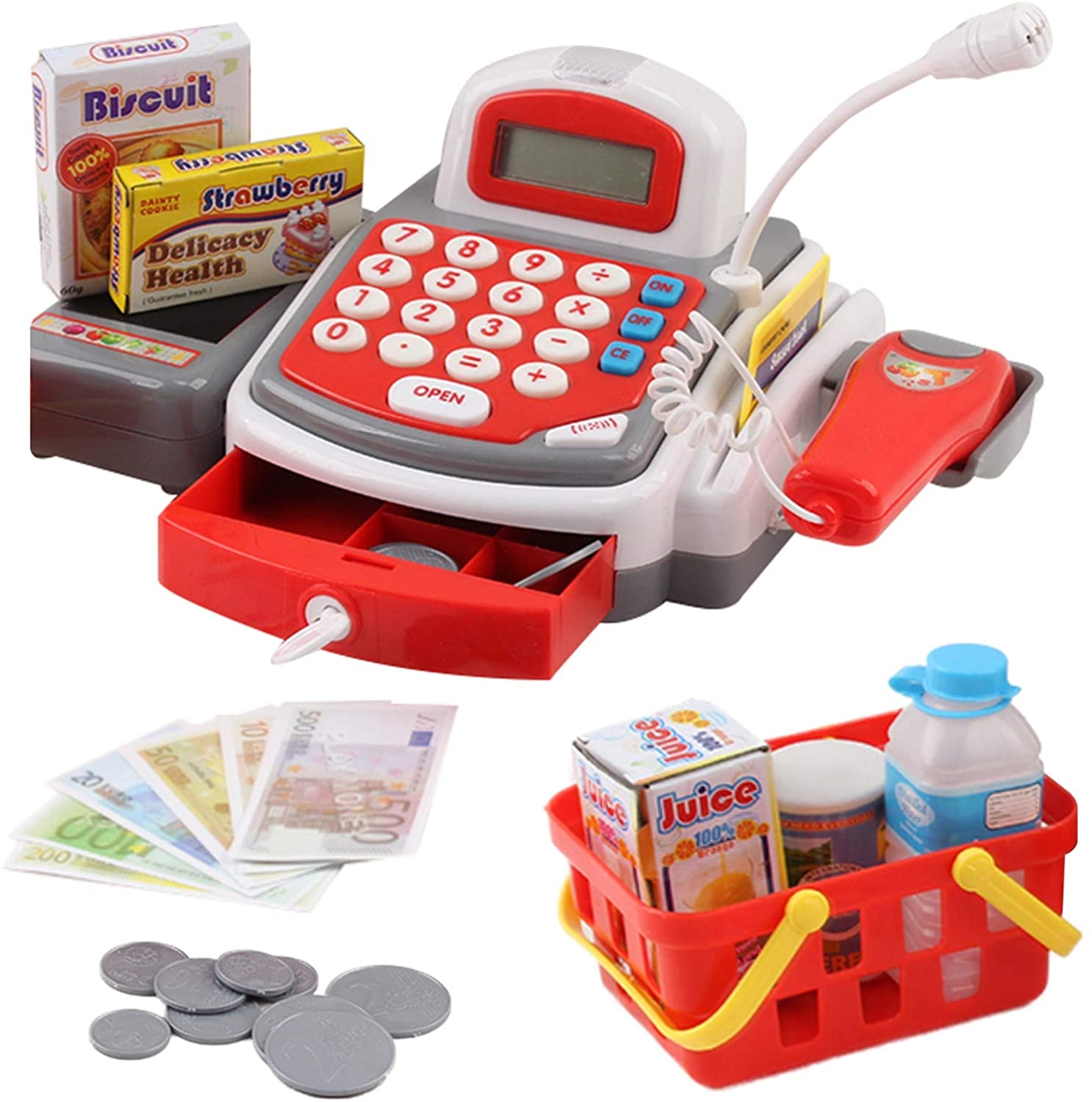 Toyrific Toy Till for Kids with Cashier scanner Toy Groceries and Play Money 
