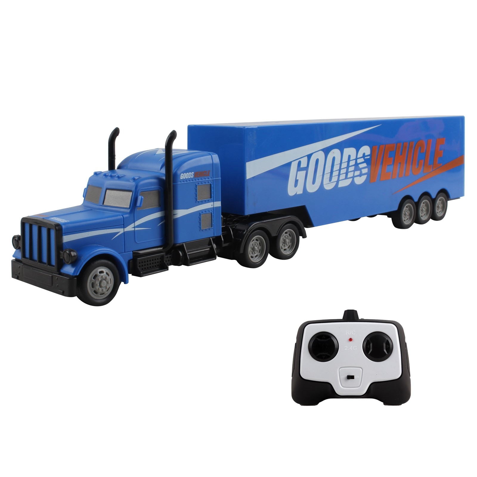 Vokodo RC Semi Truck And Trailer 18 Inch 2.4Ghz Fast Speed 1:16 Scale Electric Hauler Rechargeable Battery Included Remote Control Car Kids Big Rig Toy Vehicle Great Gift For Children Boys Girl (Blue)