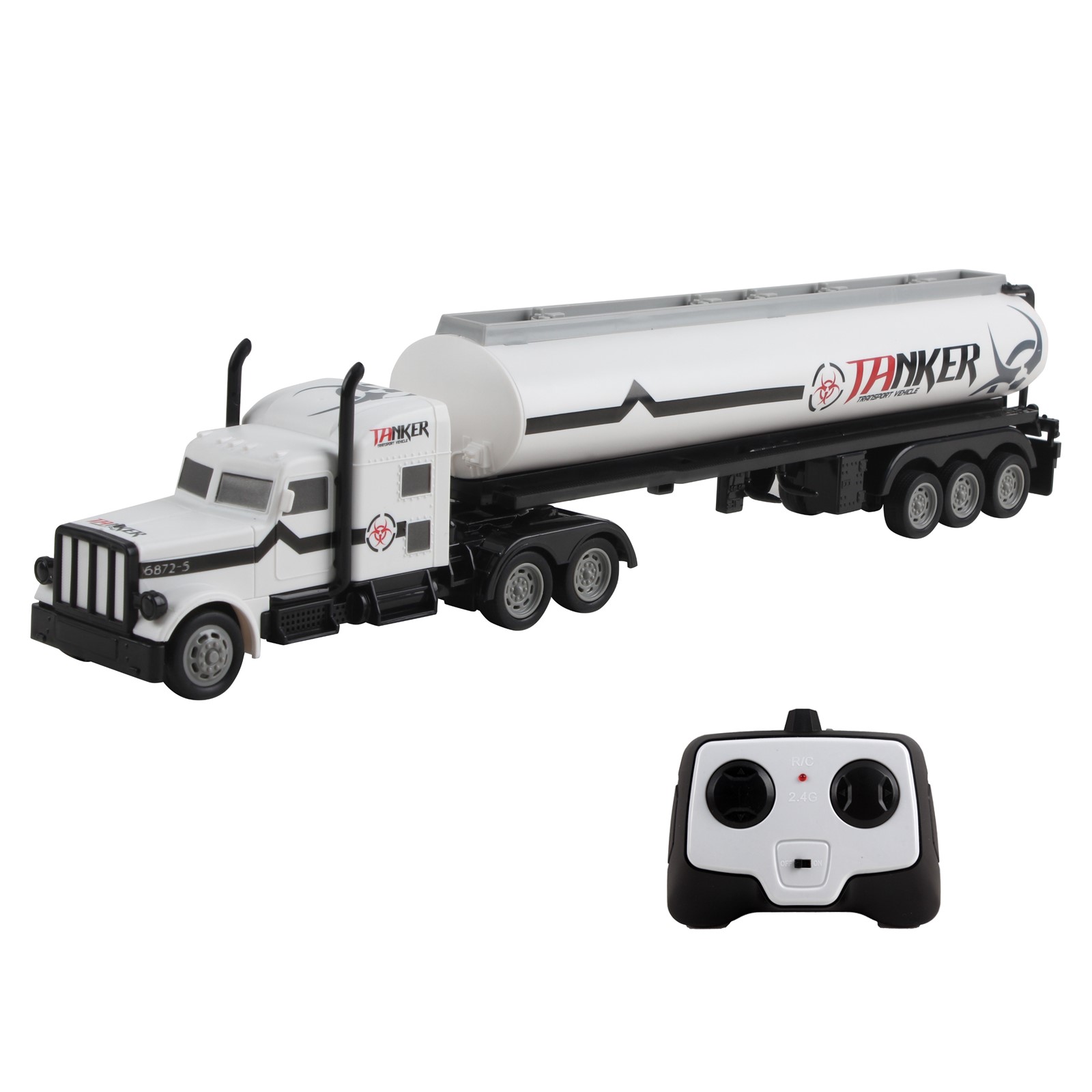 Vokodo RC Semi Truck And Trailer 18 Inch 2.4Ghz Fast Speed 1:16 Scale Electric Fuel Oil Hauler Rechargeable Battery Included Remote Control Kids Big Rig Toy Tanker Car Great Gift For Children Boy Girl