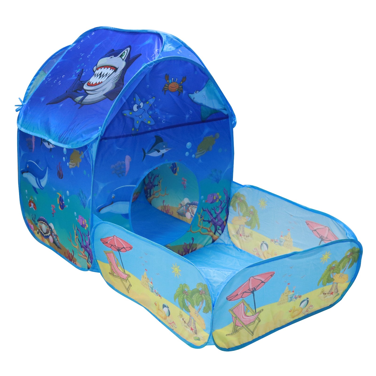 Vokodo Kids Pop Up Tent with Play Pen Area Beach Marine Animal Theme Folding Indoor Outdoor Playhouse Tunnel Pretend Imagination Creative Learning Toy Gift for Preschool Children Boys Girls Toddlers