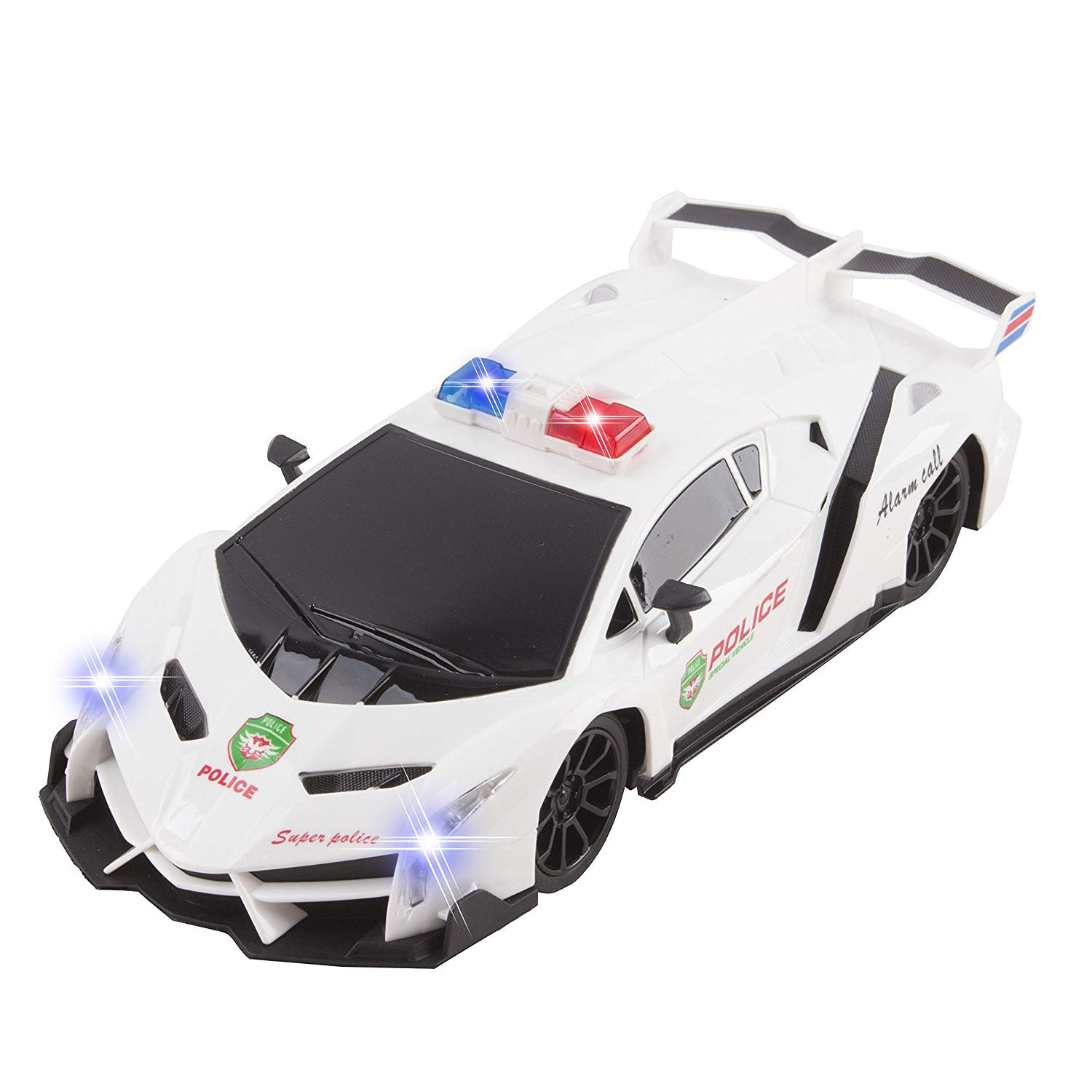 Police RC Car For Kids Super Exotic Large Remote Control Easy To Operate Toy Sports Car with Working Headlights And Sirens Perfect Cop Race Vehicle (White) 789-600C