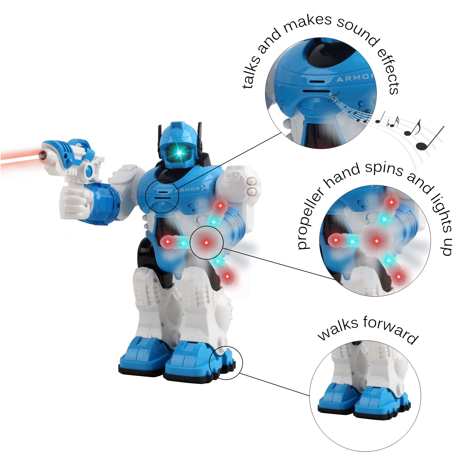 Walking Toy Robot Interactive With Spinning Hand Lights And Sounds Kids Smart Police Robocop Android Robotic Cop Perfect Action Toy For Boys Girls Toddlers Battery Operated White Bump And Go TC-10