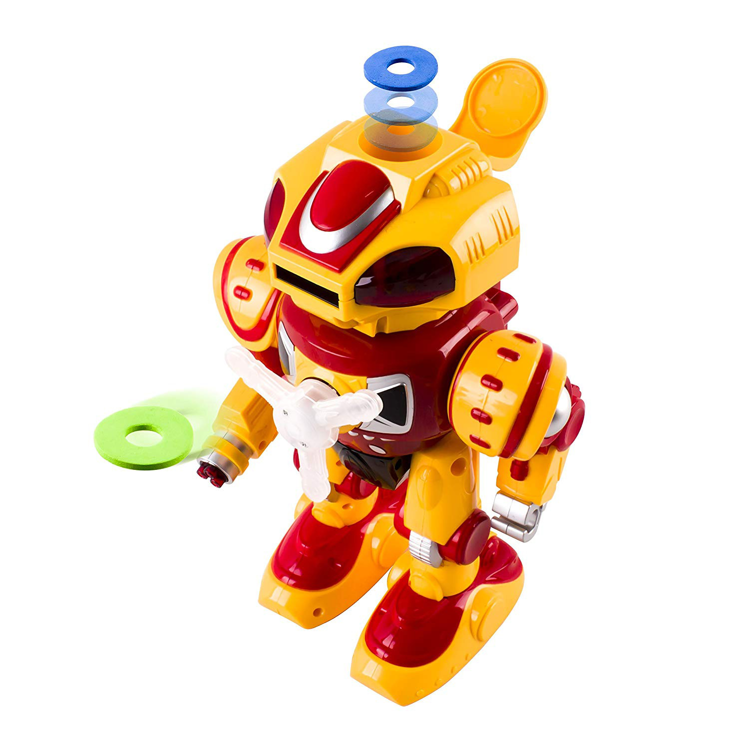 Super Android Toy Robot With Disc Shooting Walking Flashing Lights And Sound Features Great Action Toy For Kids Boys Girls Toddlers Battery Operated Yellow