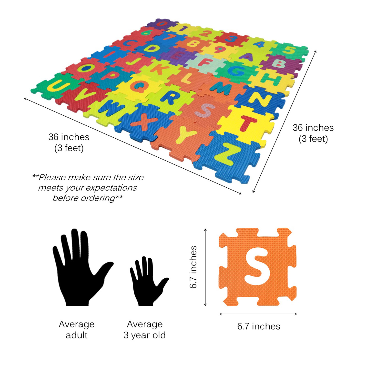 Vokodo Kids 36 Piece Alphabet And Numeric Play Mat Colorful Floor Puzzle TL-11 