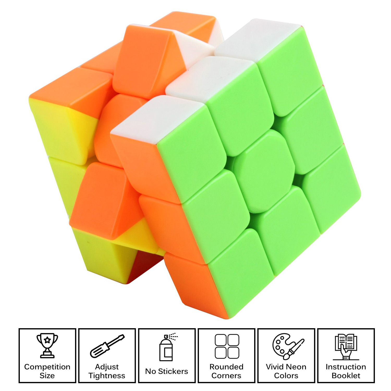 Speed Cube Turns Quick Rubiks Smooth Play Rubix Solid Durable Stickerless Smart Gaming Puzzle Modern Colors IQ Tester Magic Anti Stress Anti-anxiety Adults Kids Brain Teaser Toy