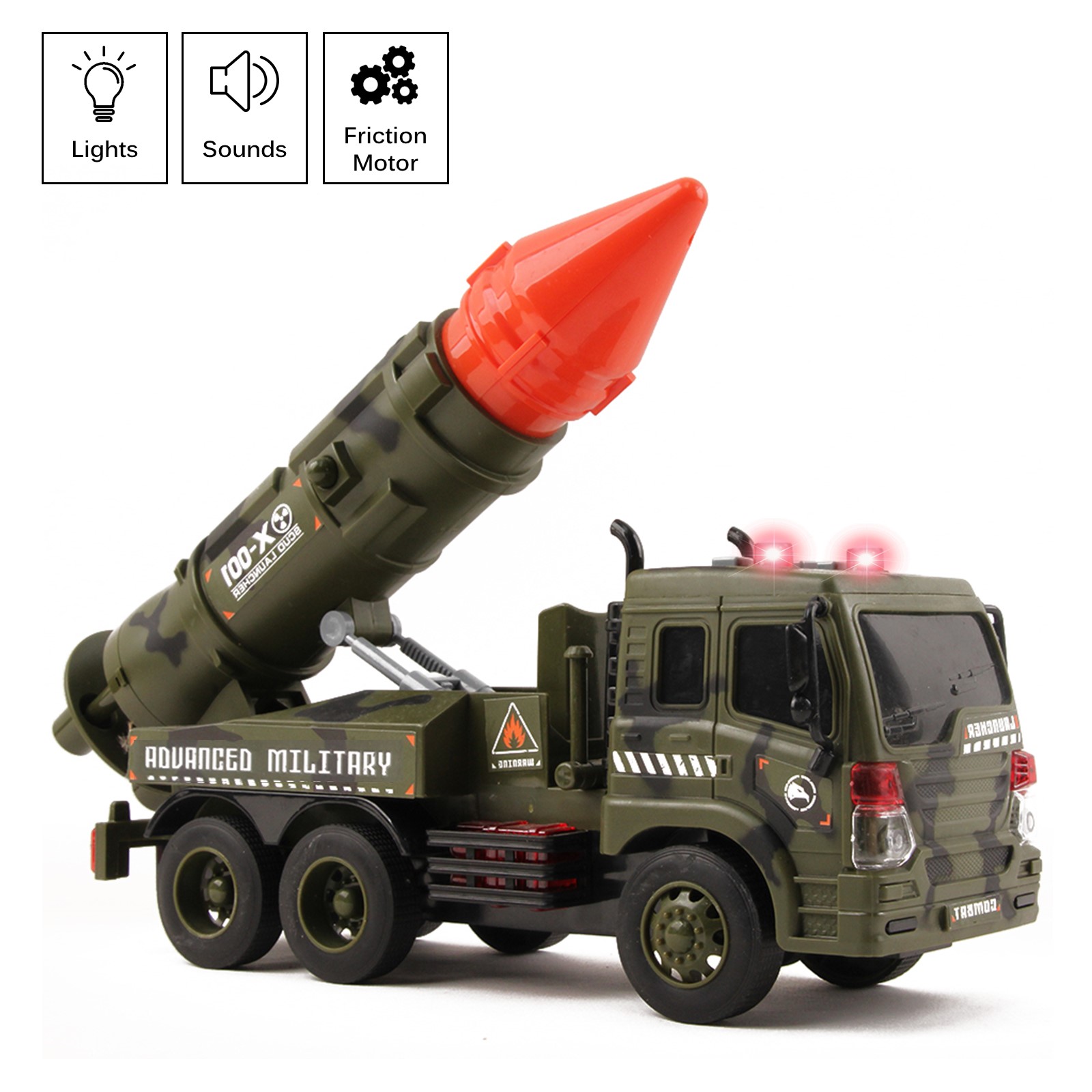 Military Launcher Truck Friction Powered Fighter With Lights Sounds And Pull Back Missile Kids Push And Go Army Carrier Vehicle Pretend Play Armored Toy Car Great Gift For Children Boys Girls