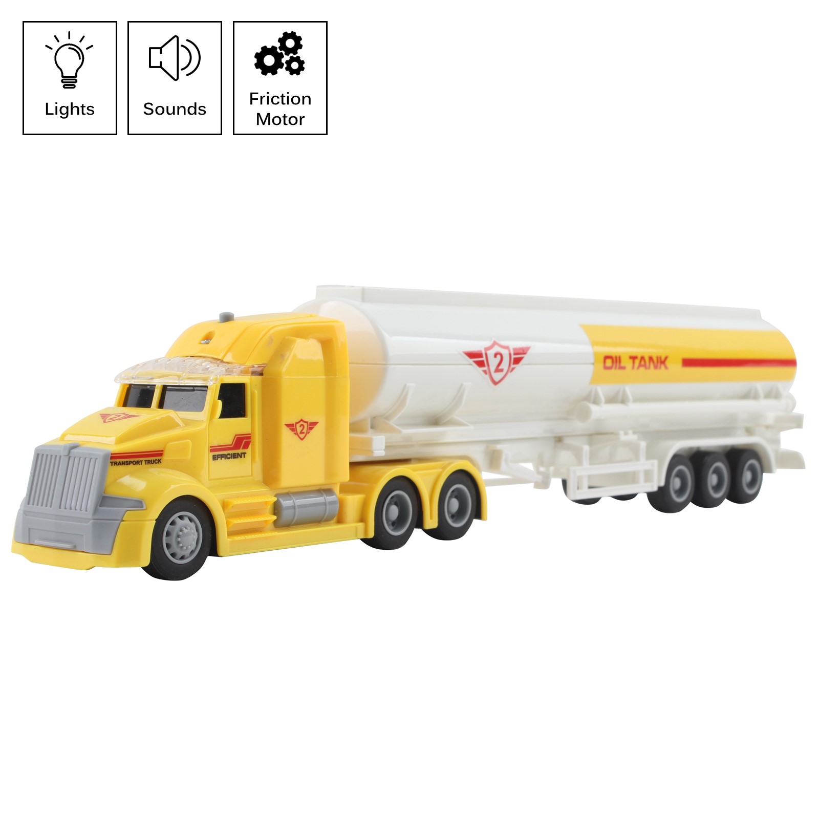 Toy Semi Truck Fuel Trailer 14.5\" Friction Powered With Lights And Sound Kids Push And Go Big Rig Oil Carrier Vehicle Transporter Semi-Truck Pretend Play Car Great Gift For Children Boys Girls