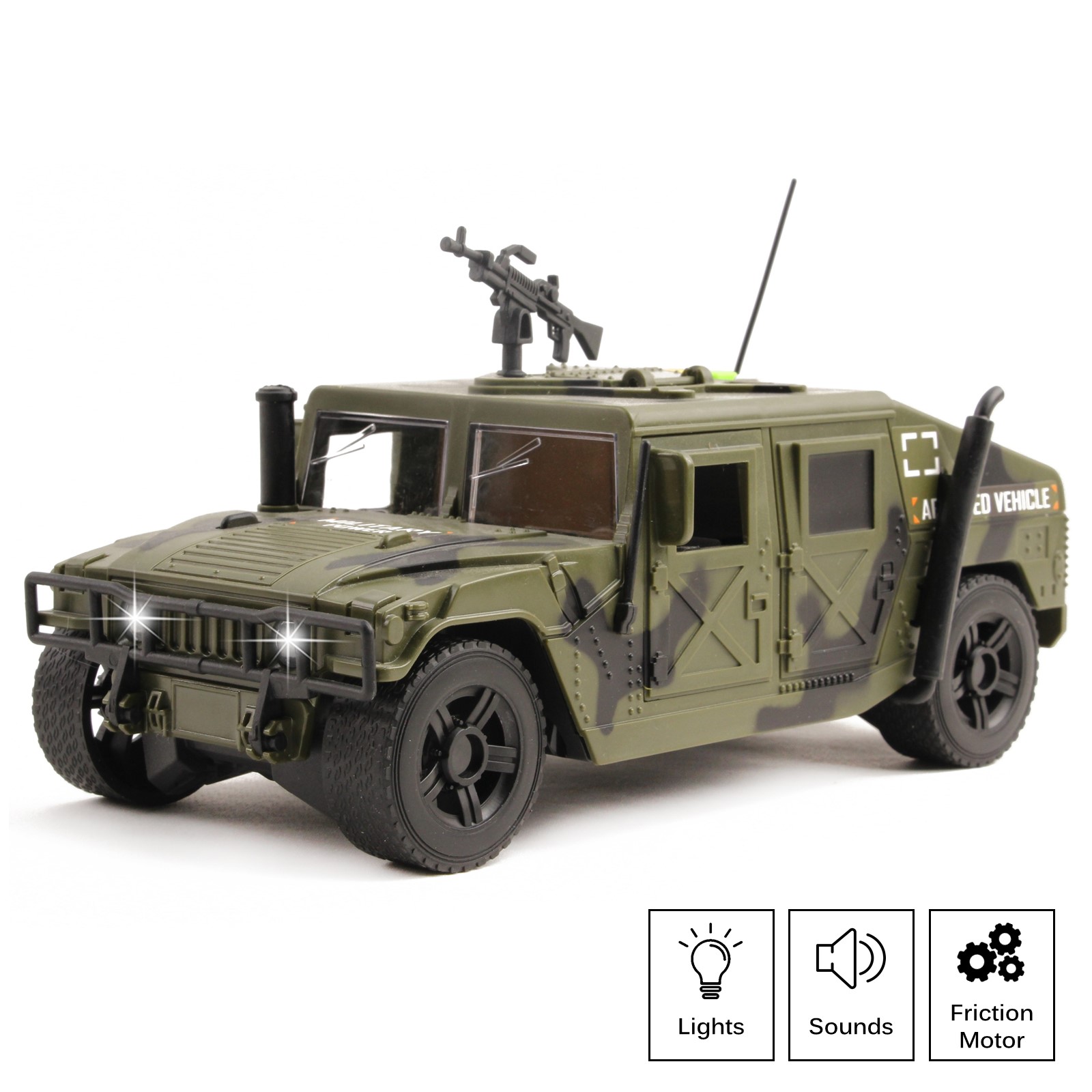 Military Fighter Truck Friction Powered With Lights And Sounds Kids Push And Go 1:16 Scale Pretend Play Armored Army Vehicle Doors Open Quality Action Toy Car Great Gift For Children Boys Girls