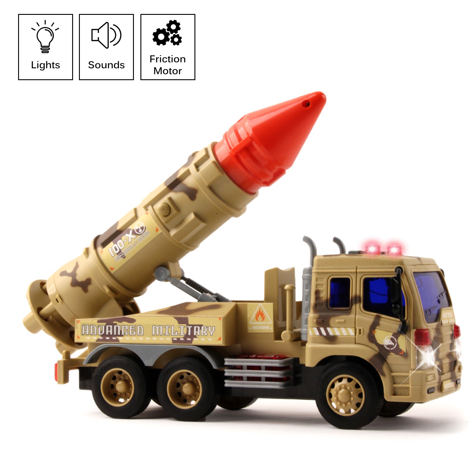 Military Launcher Truck Friction Powered Fighter With Lights Sounds And Pull Back Missile Kids Push And Go Army Carrier Vehicle Pretend Play Armored Toy Car Great Gift For Children Boys Girls