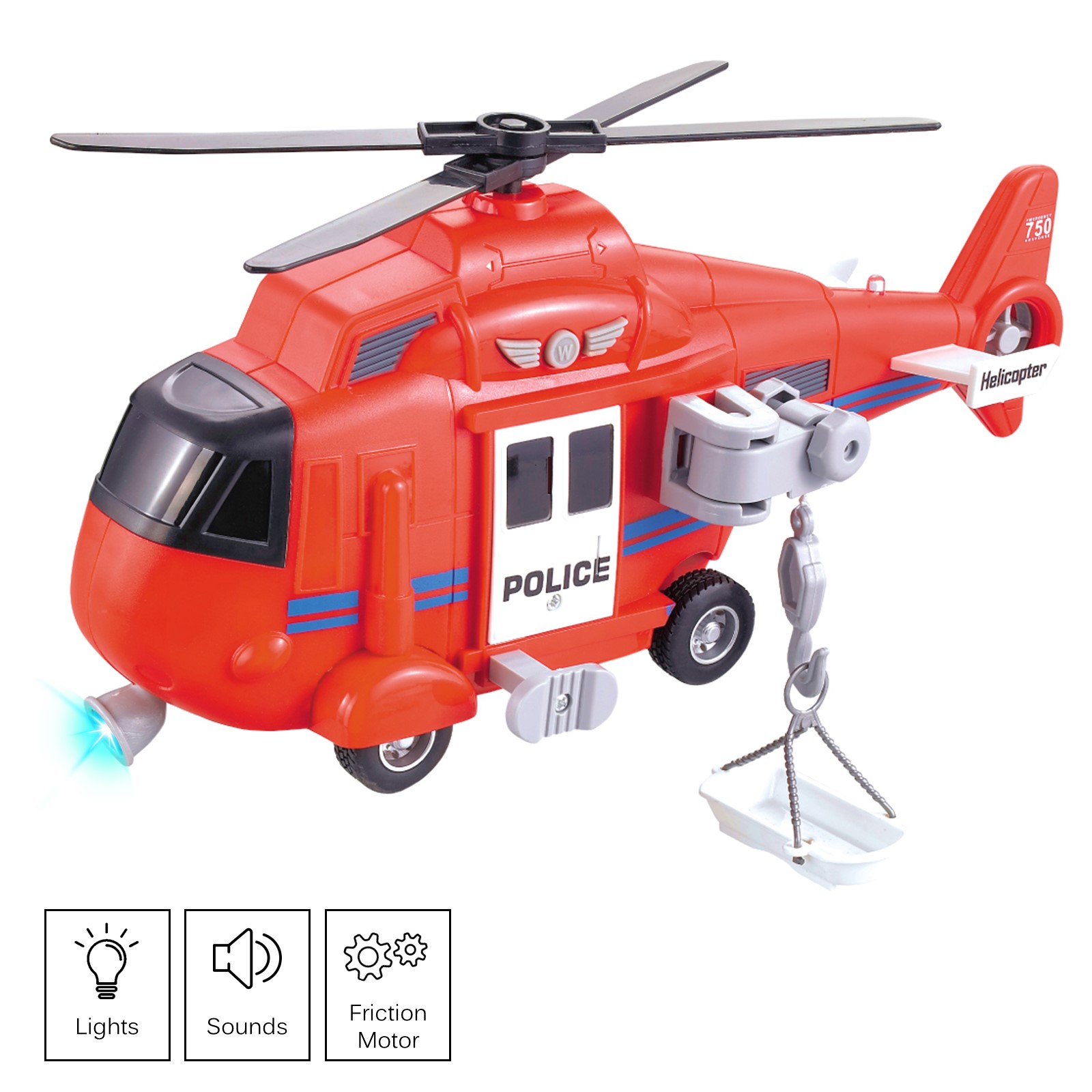 Vokodo Fire Rescue Helicopter 11 With Lights Sounds Push And Go Includes Cargo Basket Durable Kids Firefighter Friction Chopper Toy Pretend Play Airplane Truck Great Gift Children Boys Girls Toddlers