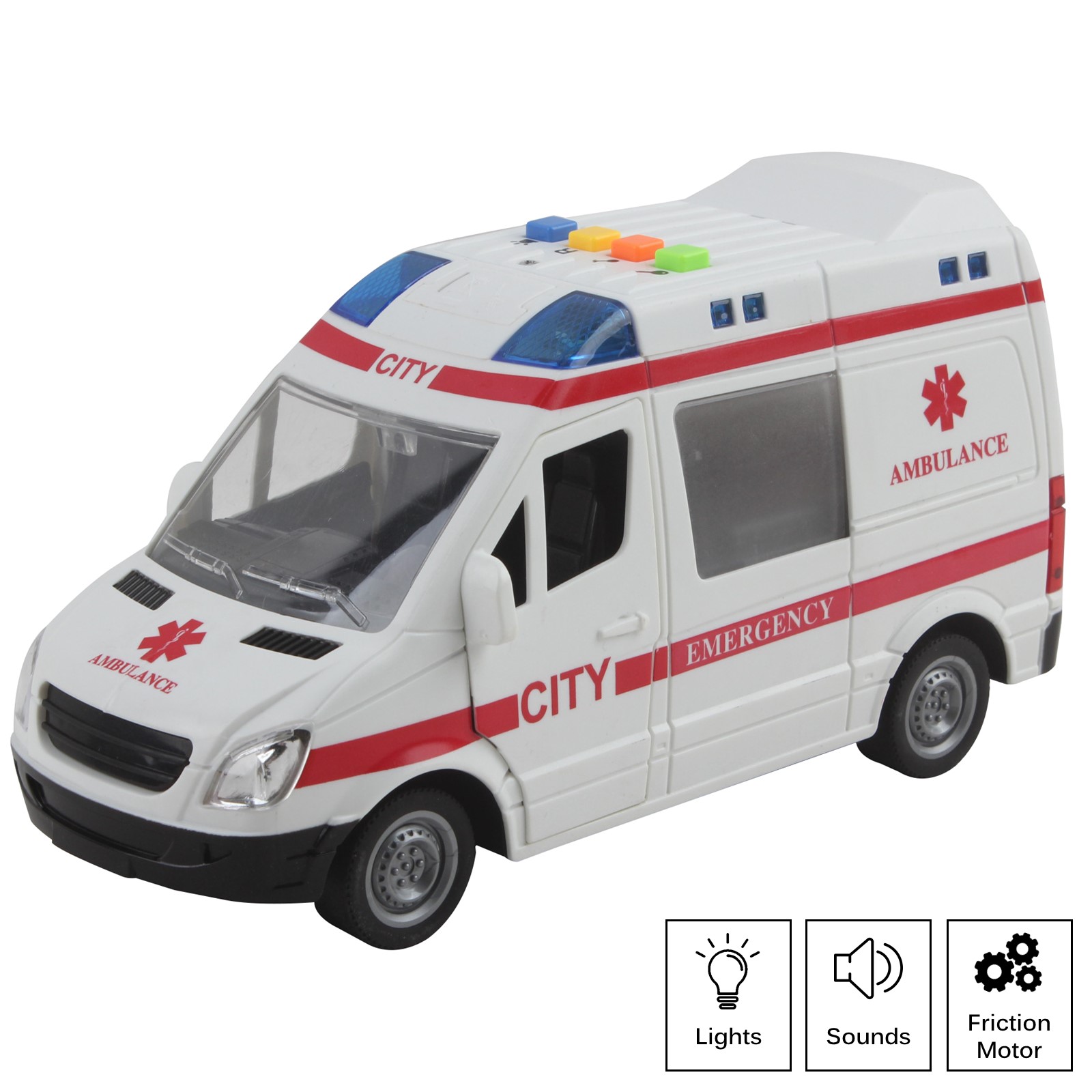 Rescue Ambulance Friction Powered 116 Scale With Lights And Sounds Kids Medical Transport Emergency Vehicle Push And Go Durable Toy Car Pretend Play Van Great Gift For Children Boys Girls TE-91