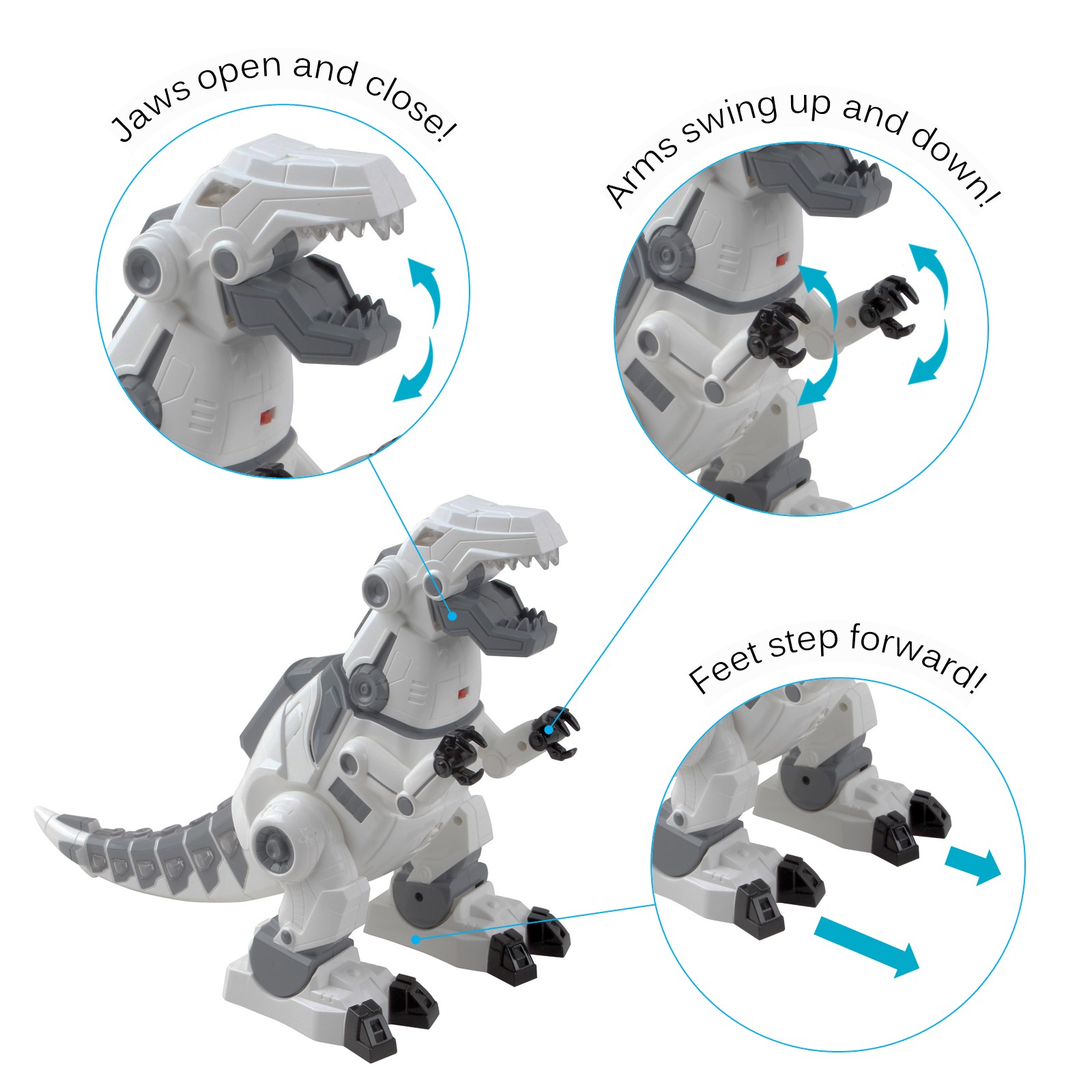 Tyrannosaurus rex Walking Robot Dinosaur With Flashing Lights And Sounds Interactive Kids Toy Smart Robotic T-Rex Pet Easy To Use Function Perfect Action For Boys Girls Toddlers Battery Operated White TB-80