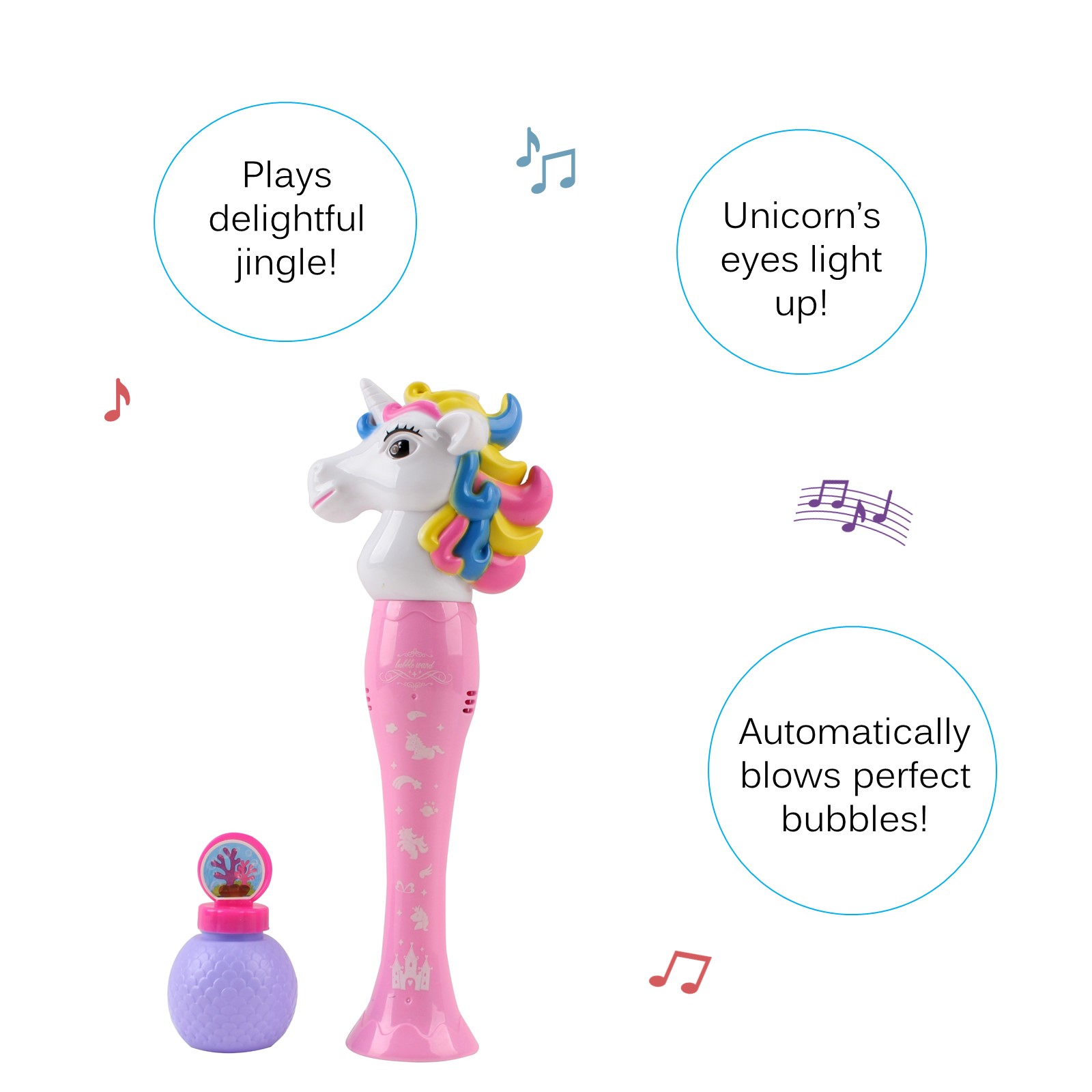 Unicorn Bubble Blower Machine Wand Automatically Shoots Over 500 Bubbles Per Minute With Light And Music Animal Design Includes 2 Fluid Solutions Simple And Easy to Use Gun Toy For Boys Girls Toddlers Battery Operated TC-81