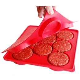 Burger Press by SiliCo | 8 In 1 Circular Compartments for Patties, Cookies, Hash Browns, Cutlets & More | Red