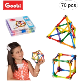 Goobi 70 Piece Construction Set Building Toy Active Play Sticks STEM Learning Creativity Imagination Children’s 3D Puzzle Educational Brain Toys for Kids Boys and Girls with Instruction Booklet