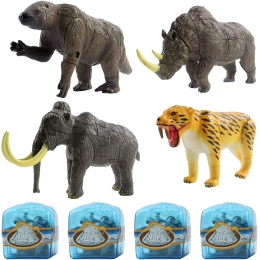 Prehistoric Set With 4 Ice Age Animals In Glacier Cubes Kids Archaeology 3D Puzzle Take Apart Discover Fossils Science STEM Educational Dig Up Easter Egg Party Toy Great Gift For Boys And Girls