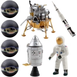 Space Toys Station Building Kit in 4 Moon Capsules Kids 3D Puzzle with Astronaut Rocket Pod and Lunar Lander Science NASA Shuttle Exploration STEM Education Easter Great Gift Children Boy Girl