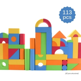113 Piece Large Foam Building Blocks with Different Shapes and Sizes Bright Colors Quality Educational Kids Creative Construction Toys for Children Girls Boys Toddlers Waterproof
