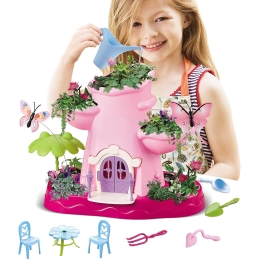 Kids Magical Garden Growing Kit Includes Tools Seeds Soil Flower Plant Tree Interactive Play Fairy Toys Inspires Horticulture Learning Great Gift for Children Girls Pink