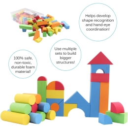 113 Piece Large Foam Building Blocks with Different Shapes and Sizes Bright Colors Quality Educational Kids Creative Construction Toys for Children Girls Boys Toddlers Waterproof TB-50